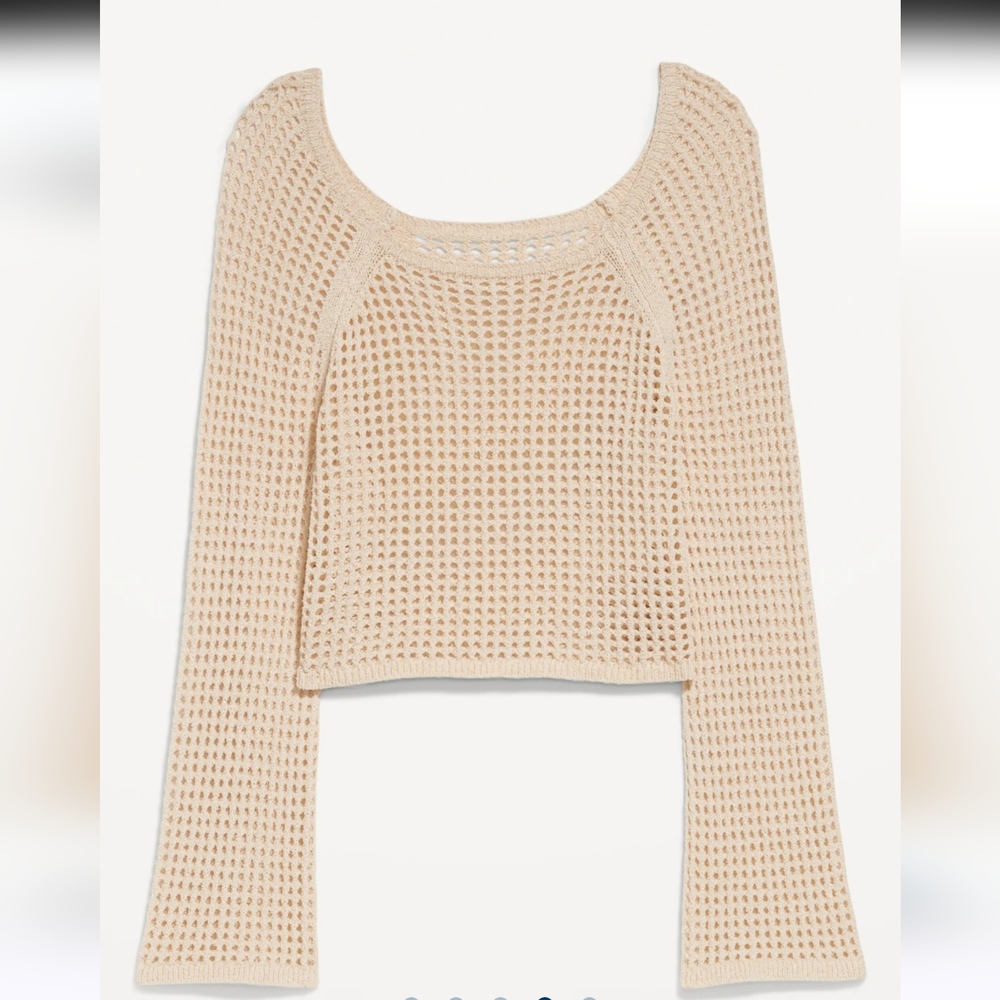 Old Navy Open-Stitch Cropped Bouclé Sweater In Wish Bone